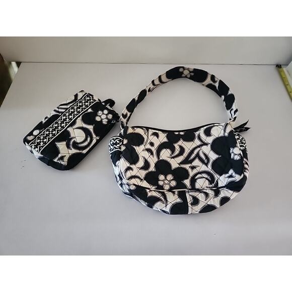 VERA BRADLEY Quilted Purse with Cosmetic Bag Day & Night Floral Black & White - Picture 1 of 10